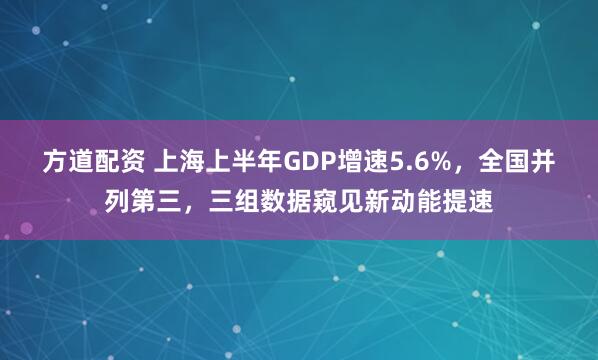 方道配资 上海上半年GDP增速5.6%,全国并列第三,三组数据窥见新动能提速